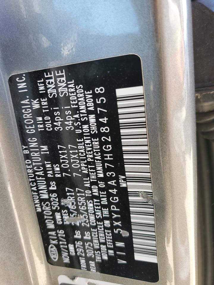 2017 KIA Sorento VIN 5XYPG4A37HG284758 Copart auction photo, front end damage thumbnail 13