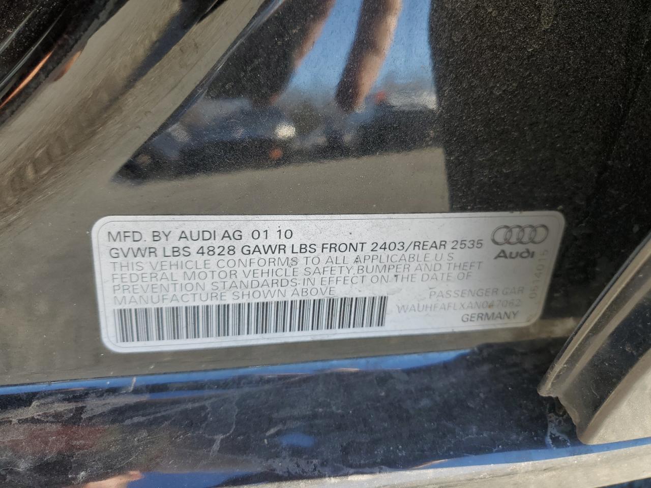 2010 Audi A4 VIN WAUHFAFLXAN047062 Copart auction photo, front end / minor dent/scratches damage thumbnail 14