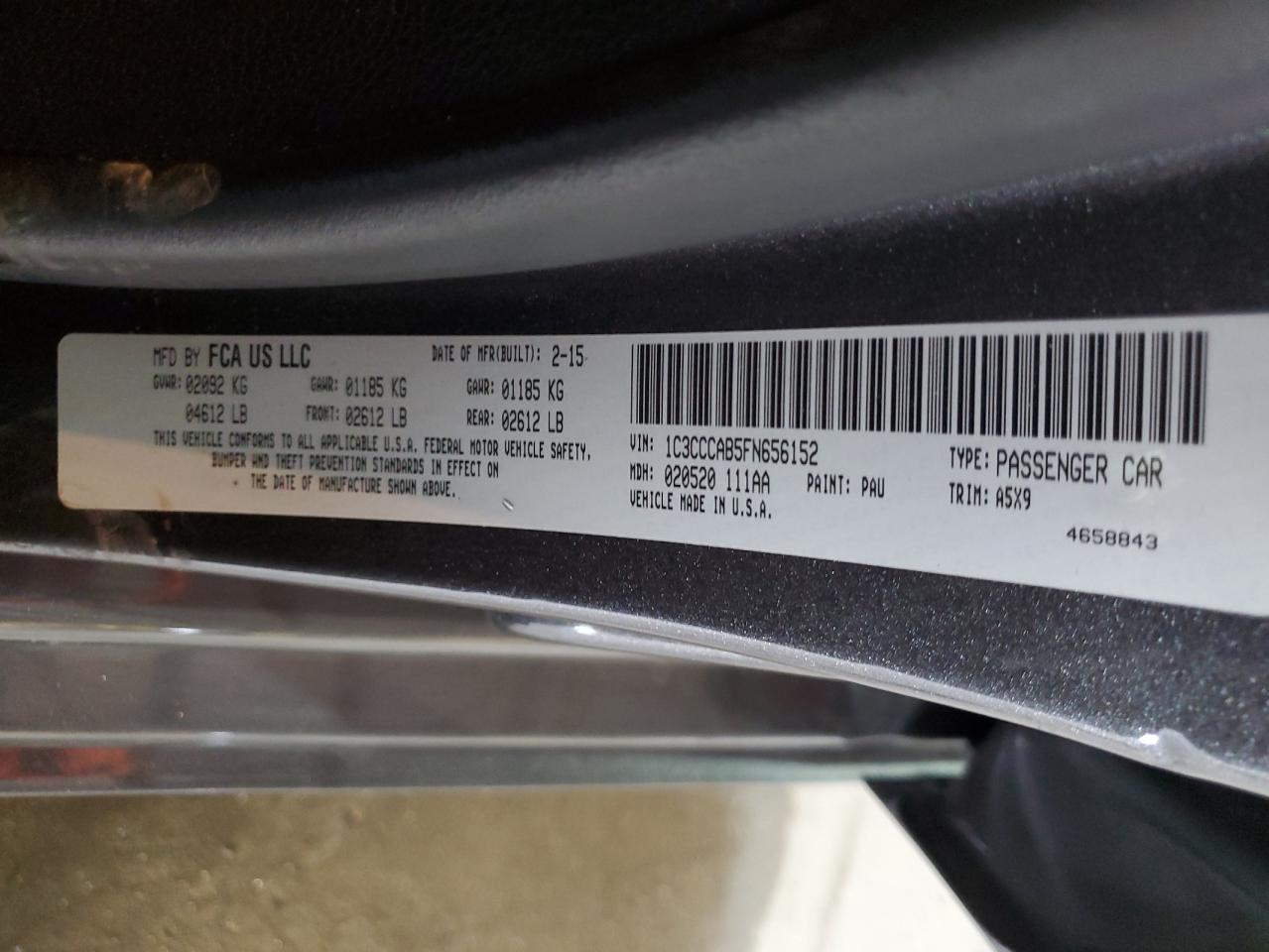 2015 Chrysler 200 VIN 1C3CCCAB5FN656152 Copart auction photo, front end damage thumbnail 14
