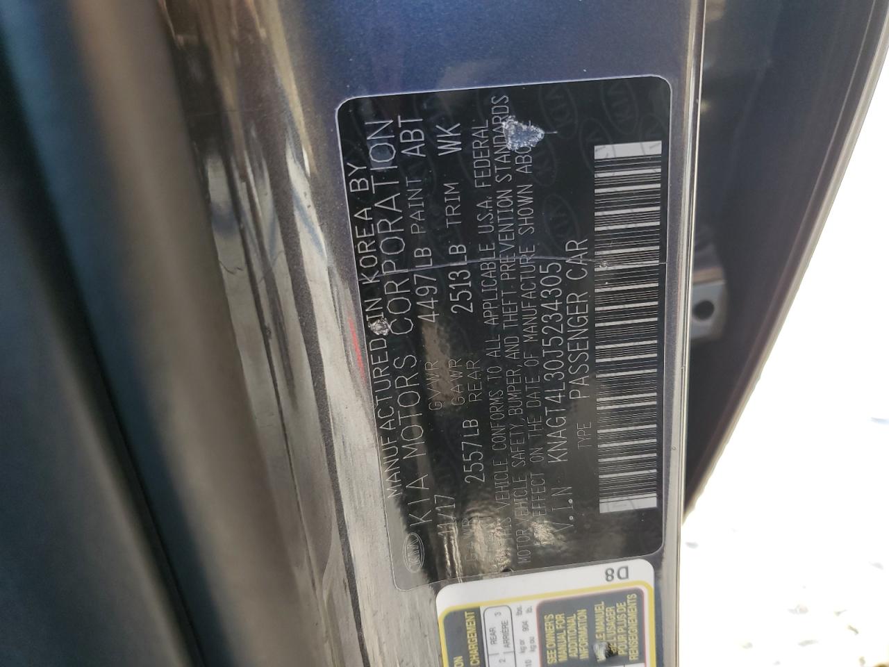 2018 KIA Optima VIN KNAGT4L30J5234305 Copart auction photo, front end damage thumbnail 12