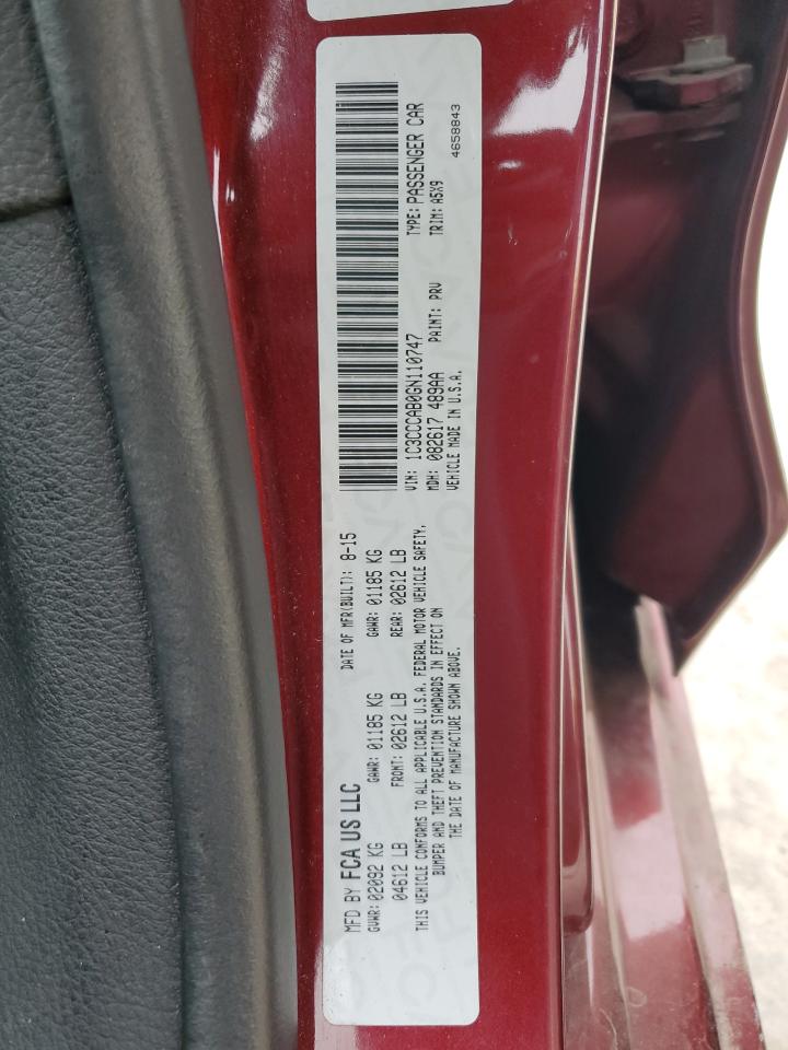 2016 Chrysler 200 VIN 1C3CCCAB0GN110747 Copart auction photo, rear end / front end damage thumbnail 12