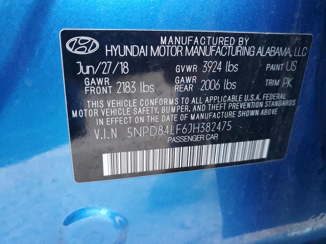 2018 Hyundai Elantra VIN 5NPD84LF6JH382475 Copart auction photo, all over damage thumbnail 13