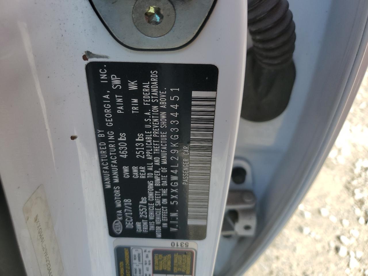 2019 KIA Optima VIN 5XXGW4L29KG334451 Copart auction photo, front end / rear end damage thumbnail 14