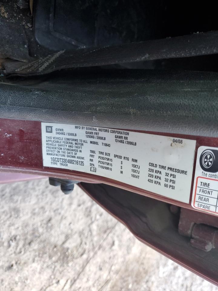 2008 Chevrolet Colorado VIN 1GCDT33E488216125 Copart auction photo, front end / side damage thumbnail 14