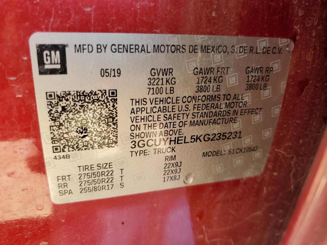 2019 Chevrolet Silverado VIN 3GCUYHEL5KG235231 Copart auction photo, side damage thumbnail 12