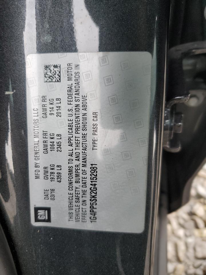 2016 Buick Verano VIN 1G4PP5SK2G4152981 Copart auction photo, front end / minor dent/scratches damage thumbnail 12
