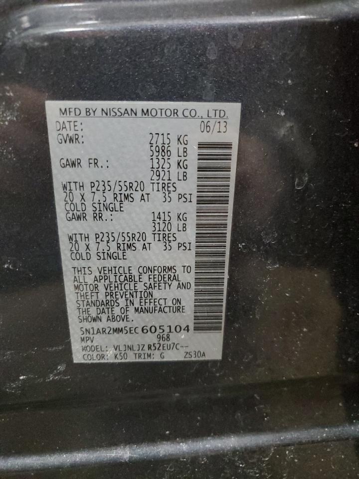 2014 Nissan Pathfinder VIN 5N1AR2MM5EC605104 Copart auction photo, front end damage thumbnail 15