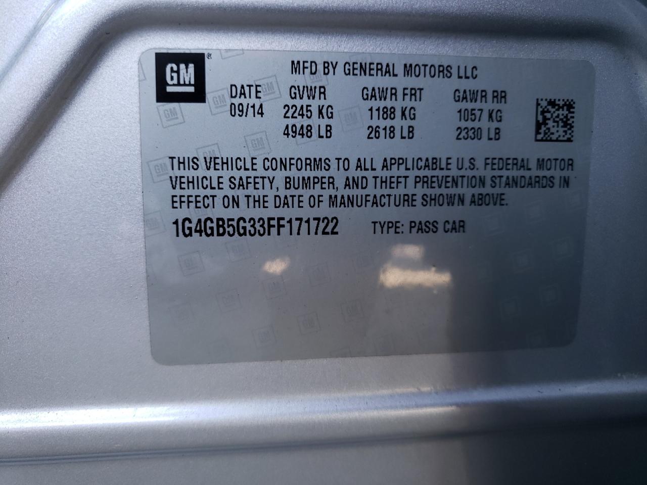 2015 Buick LaCrosse VIN 1G4GB5G33FF171722 Copart auction photo, all over damage thumbnail 12