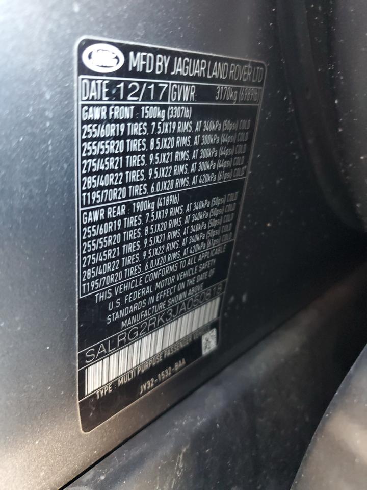 2018 Land Rover Discovery VIN SALRG2RK3JA050818 Copart auction photo, front end damage thumbnail 13
