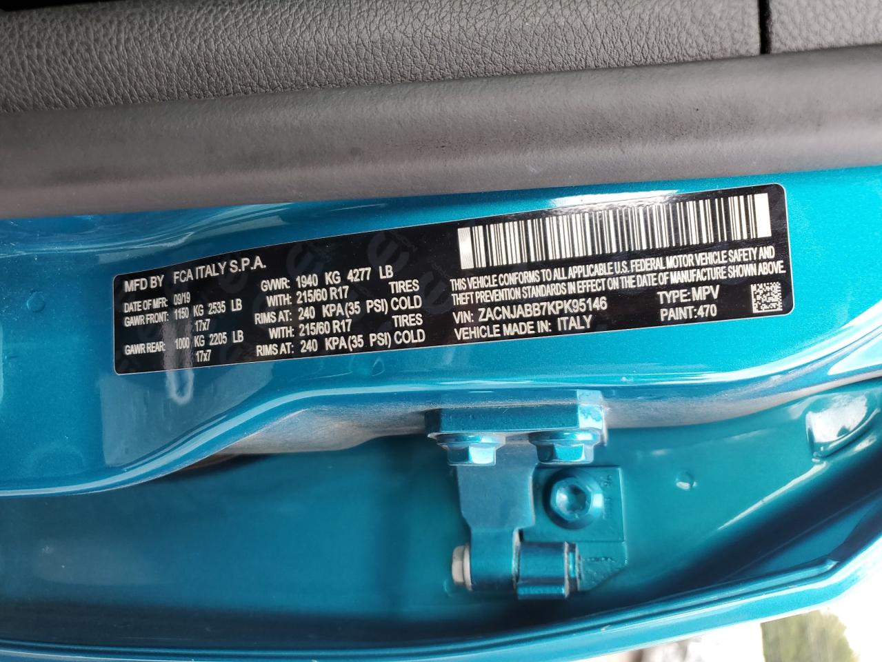 2019 Jeep Renegade VIN ZACNJABB7KPK95146 Copart auction photo, front end damage thumbnail 15