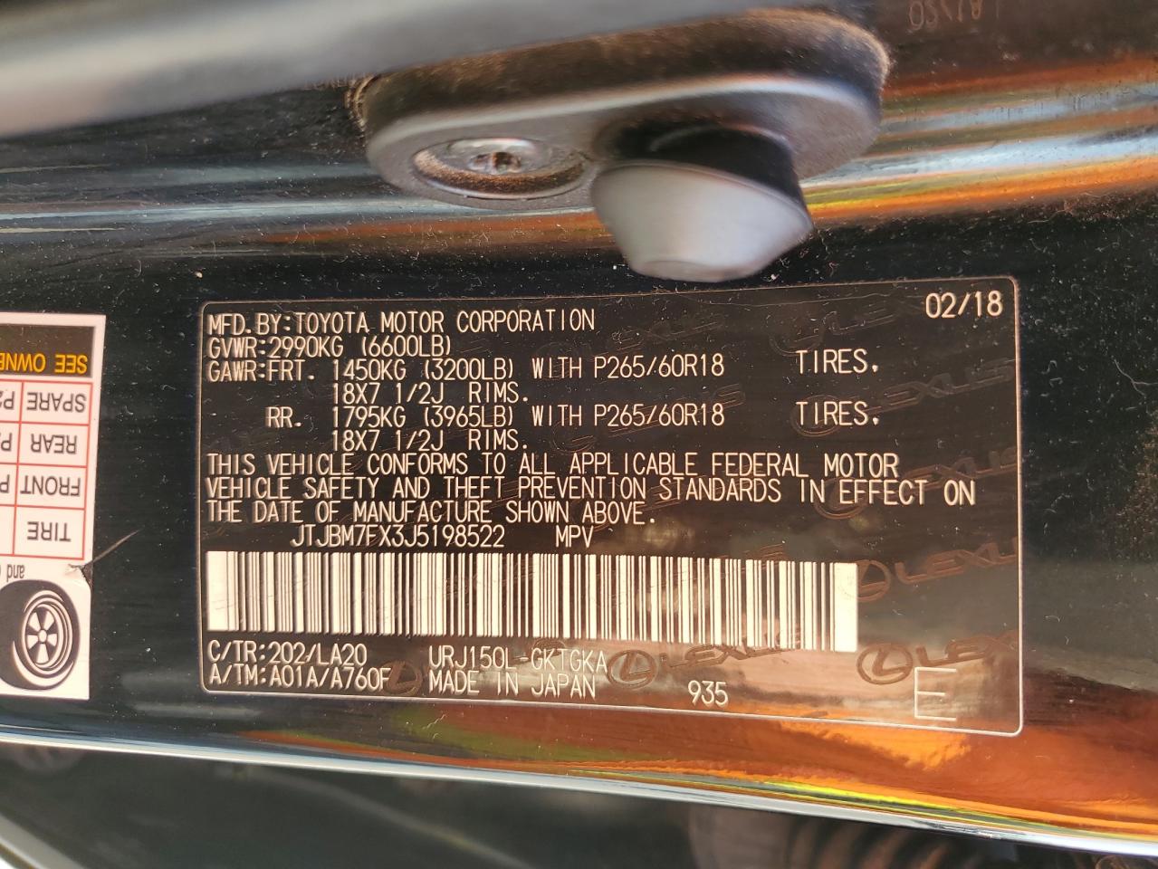2018 Lexus GX VIN JTJBM7FX3J5198522 Copart auction photo, all over damage thumbnail 15