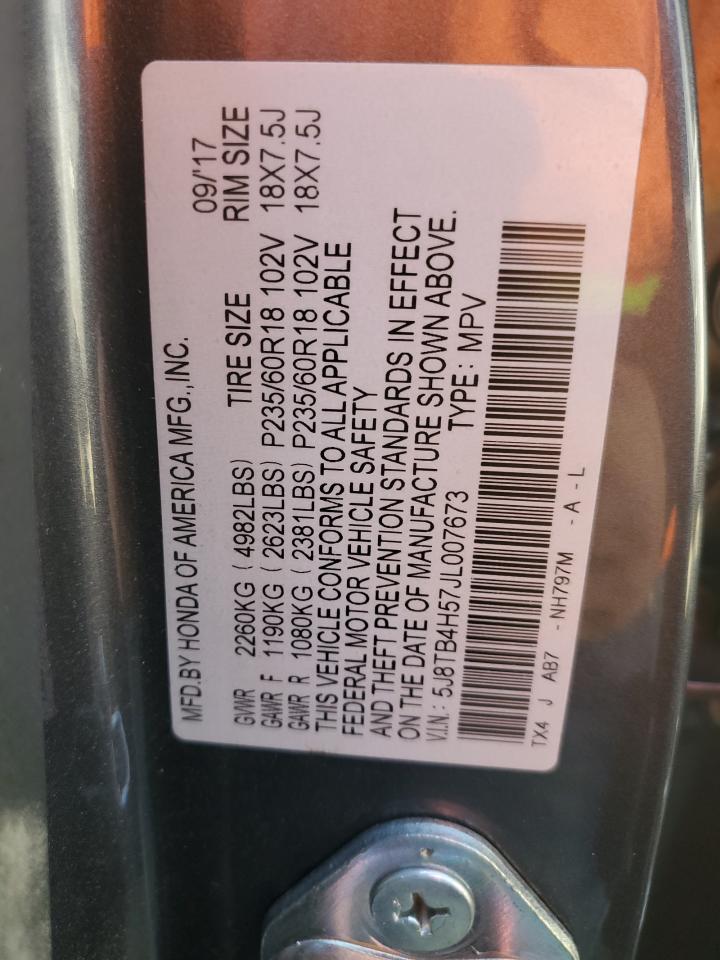 2018 Acura RDX VIN 5J8TB4H57JL007673 Copart auction photo, front end damage thumbnail 13