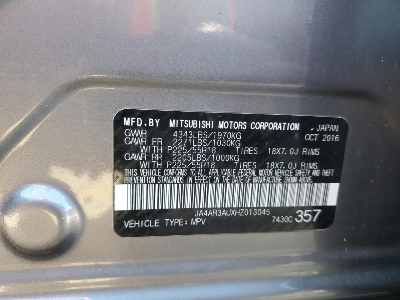 2017 Mitsubishi Outlander VIN JA4AR3AUXHZ013045 Copart auction photo, minor dent/scratches damage thumbnail 13