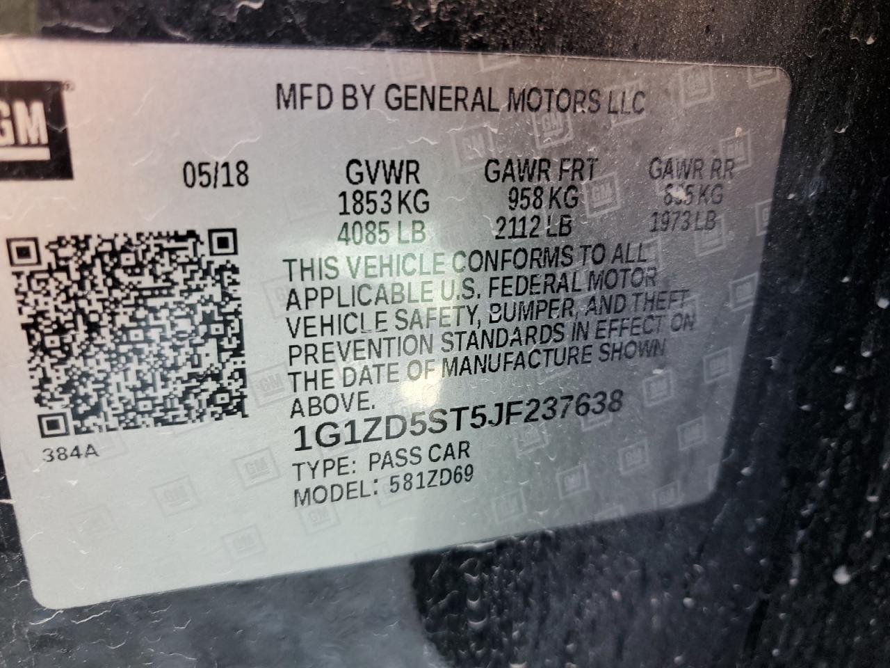 2018 Chevrolet Malibu VIN 1G1ZD5ST5JF237638 Copart auction photo, front end damage thumbnail 12