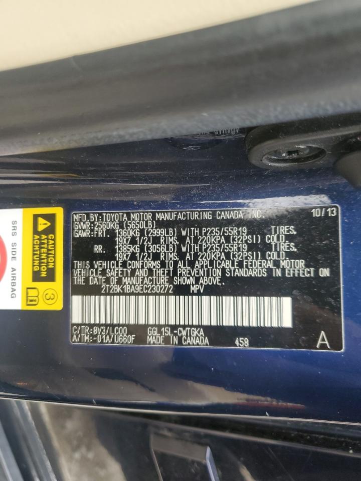 2014 Lexus RX VIN 2T2BK1BA9EC230272 Copart auction photo, front end damage thumbnail 14