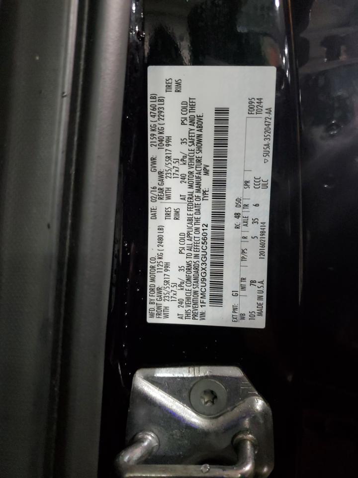 2016 Ford Escape VIN 1FMCU9GX3GUC56012 Copart auction photo, side / front end damage thumbnail 14