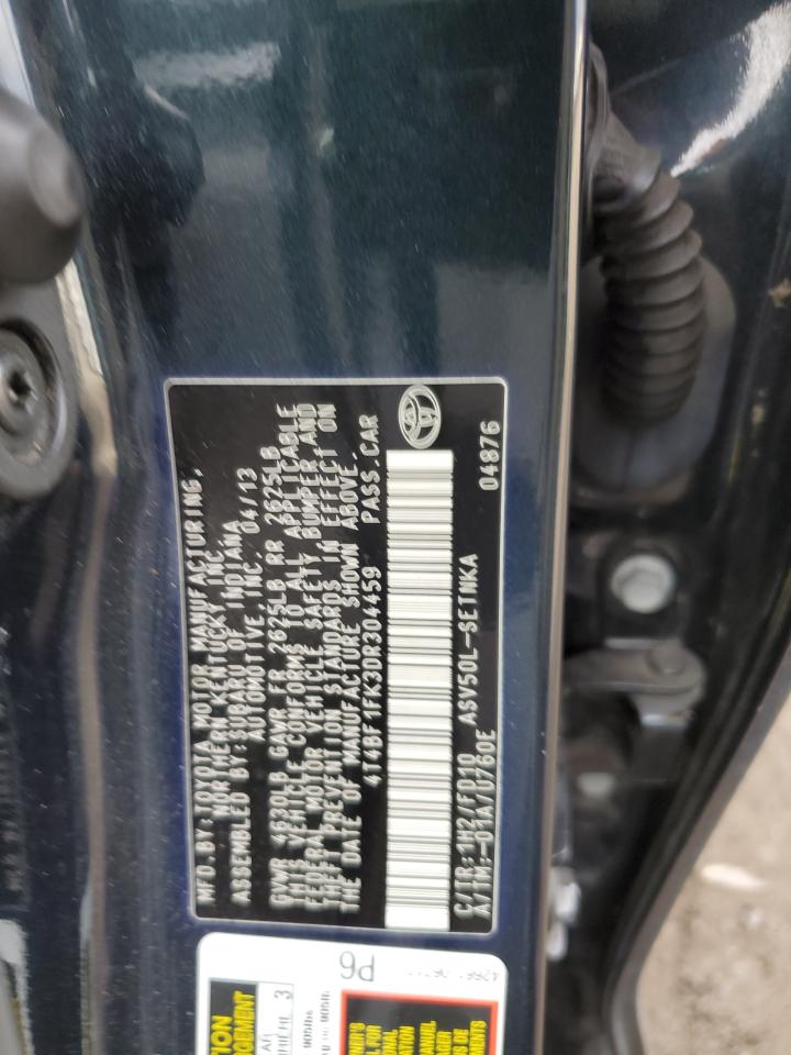 2013 Toyota Camry VIN 4T4BF1FK3DR304459 Copart auction photo, front end / side damage thumbnail 14