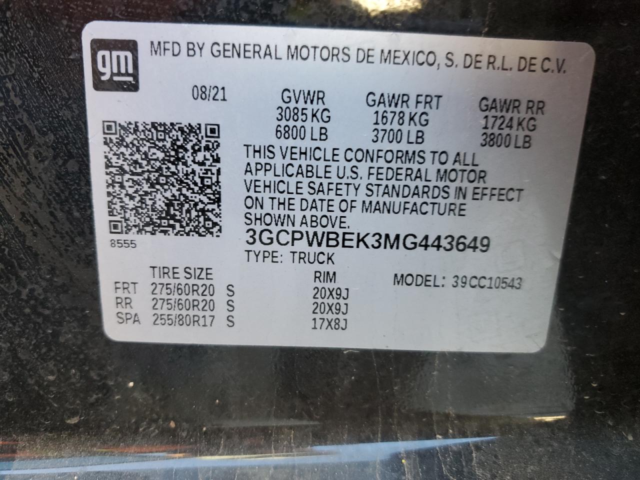 2021 Chevrolet Silverado VIN 3GCPWBEK3MG443649 Copart auction photo, rear end damage thumbnail 14
