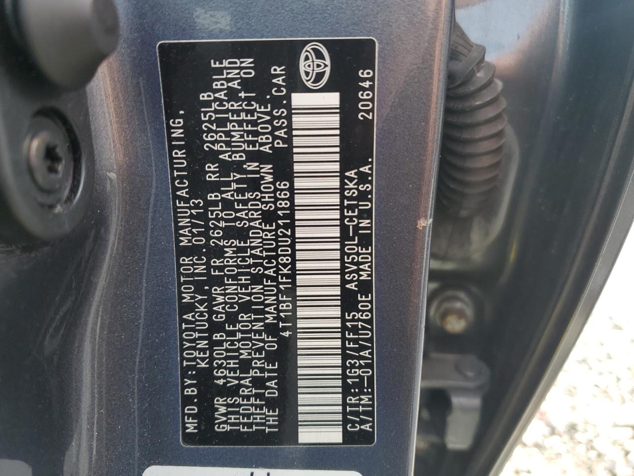 2013 Toyota Camry VIN 4T1BF1FK8DU211866 Copart auction photo, front end / side damage thumbnail 12