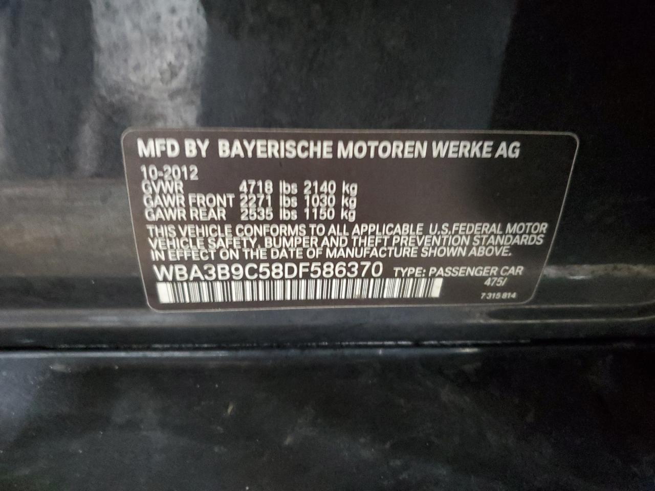2013 BMW 3er VIN WBA3B9C58DF586370 Copart auction photo, all over damage thumbnail 15