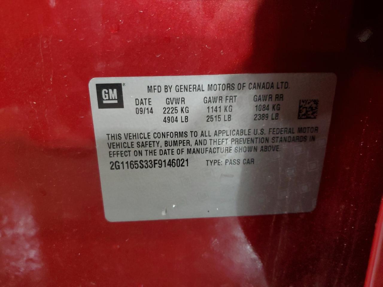 2015 Chevrolet Impala VIN 2G1165S33F9146021 Copart auction photo, rear end / side damage thumbnail 12
