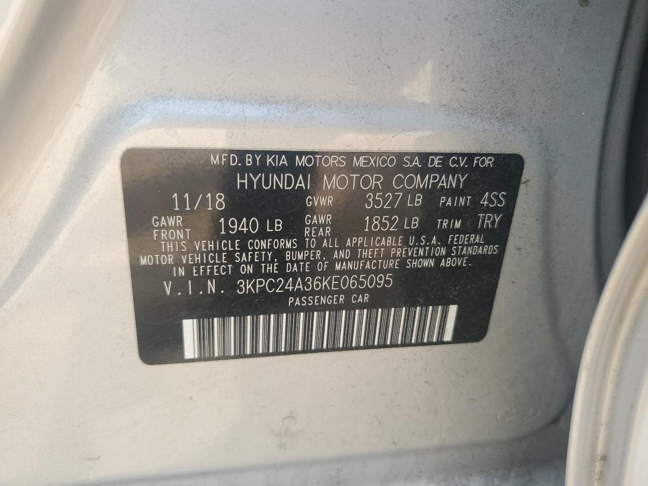 2019 Hyundai Accent VIN 3KPC24A36KE065095 Copart auction photo, front end damage thumbnail 12