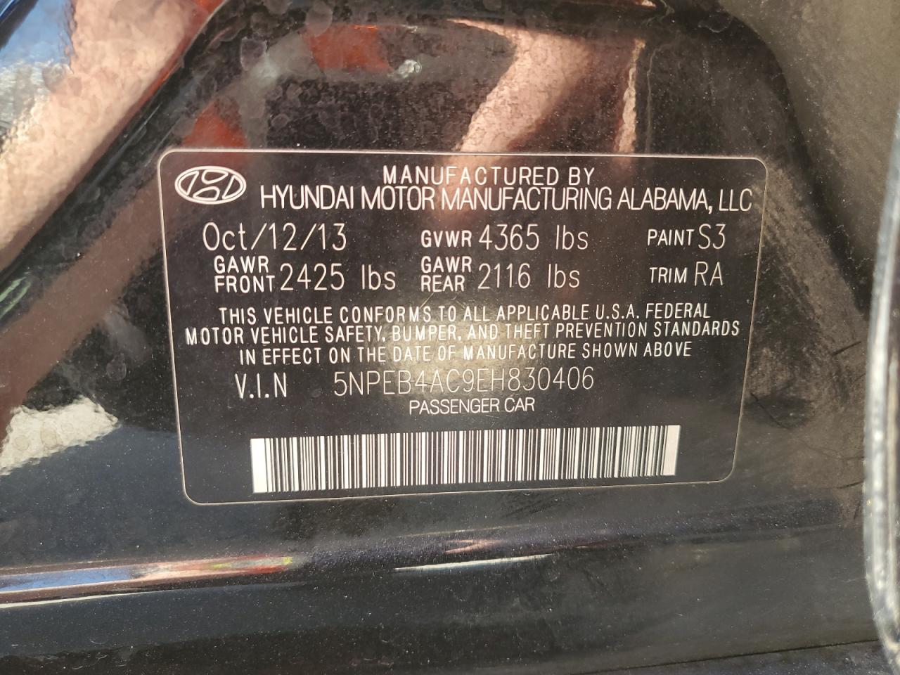 2014 Hyundai Sonata VIN 5NPEB4AC9EH830406 Copart auction photo, minor dent/scratches damage thumbnail 12