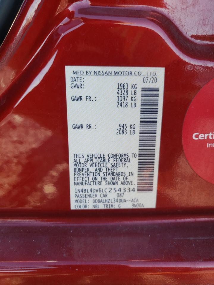 2020 Nissan Altima VIN 1N4BL4DV6LC254334 Copart auction photo, front end damage thumbnail 14