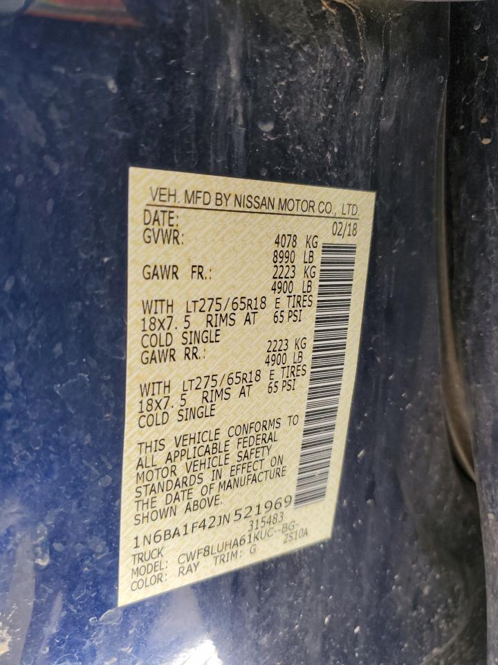 2018 Nissan Titan VIN 1N6BA1F42JN521969 Copart auction photo, side / normal wear damage thumbnail 12