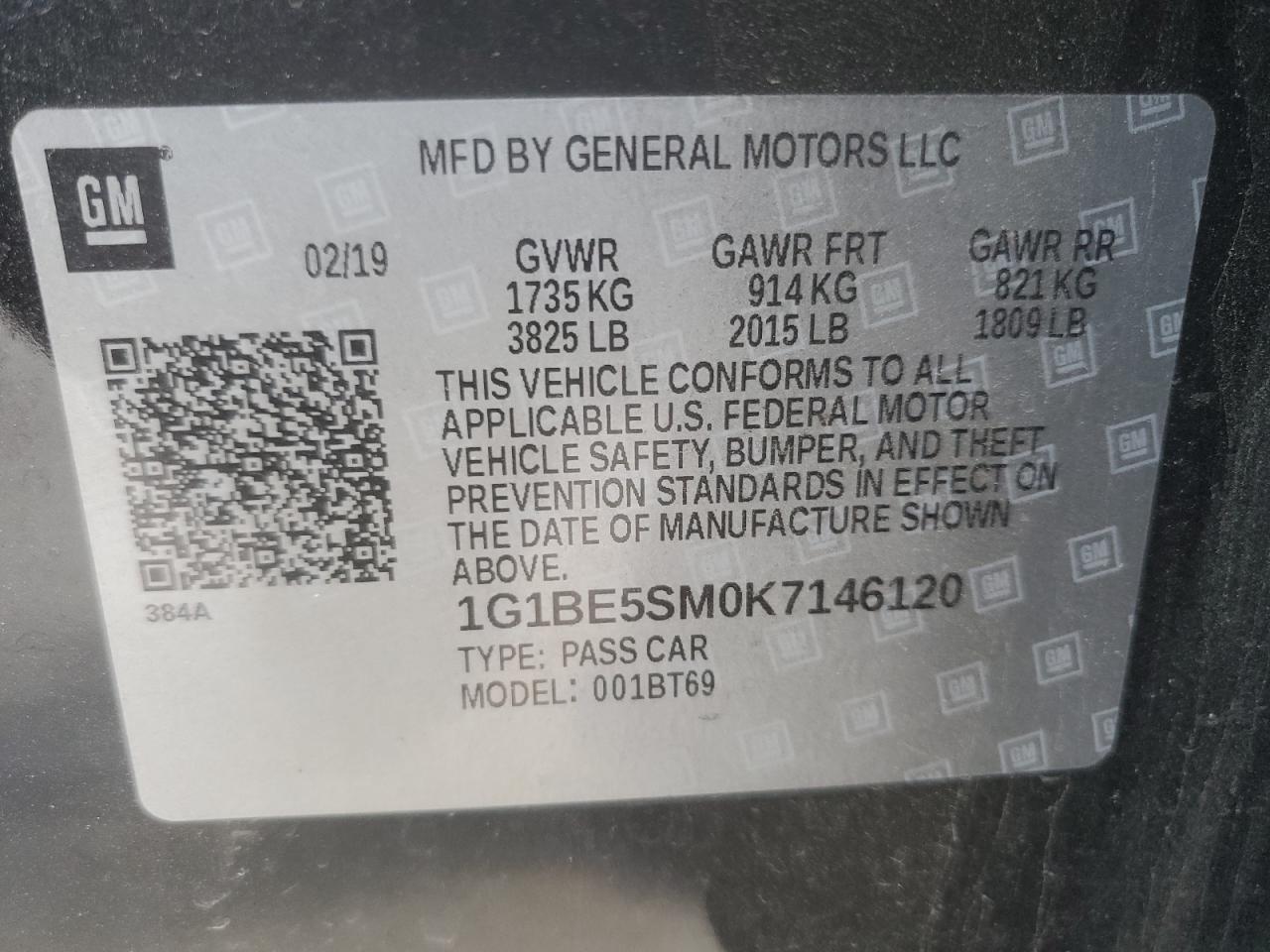 2019 Chevrolet Cruze VIN 1G1BE5SM0K7146120 Copart auction photo, front end damage thumbnail 12