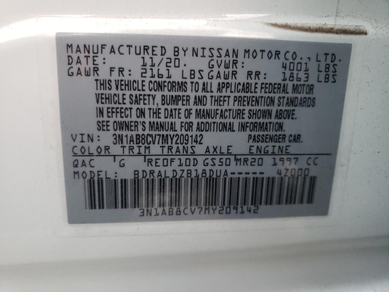 2021 Nissan Sentra VIN 3N1AB8CV7MY209142 Copart auction photo, front end damage thumbnail 14