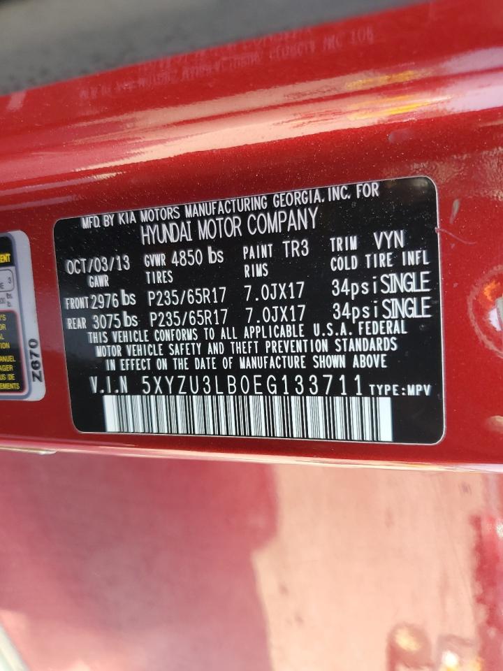 2014 Hyundai Santa Fe VIN 5XYZU3LB0EG133711 Copart auction photo, front end damage thumbnail 14