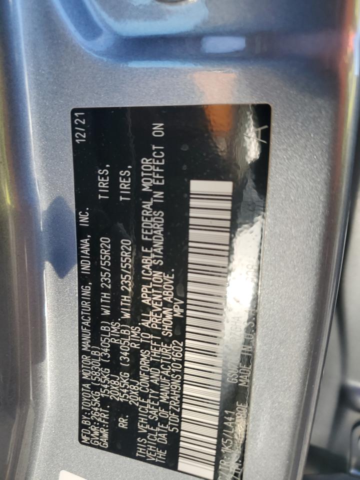 2022 Toyota Highlander VIN 5TDFZRAH9NS101602 Copart auction photo, water/flood damage thumbnail 14
