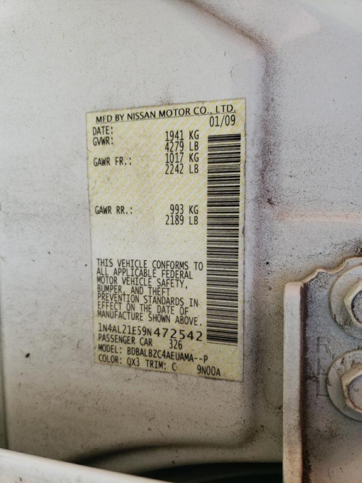 2009 Nissan Altima VIN 1N4AL21E59N472542 Copart auction photo, rear end / front end damage thumbnail 13