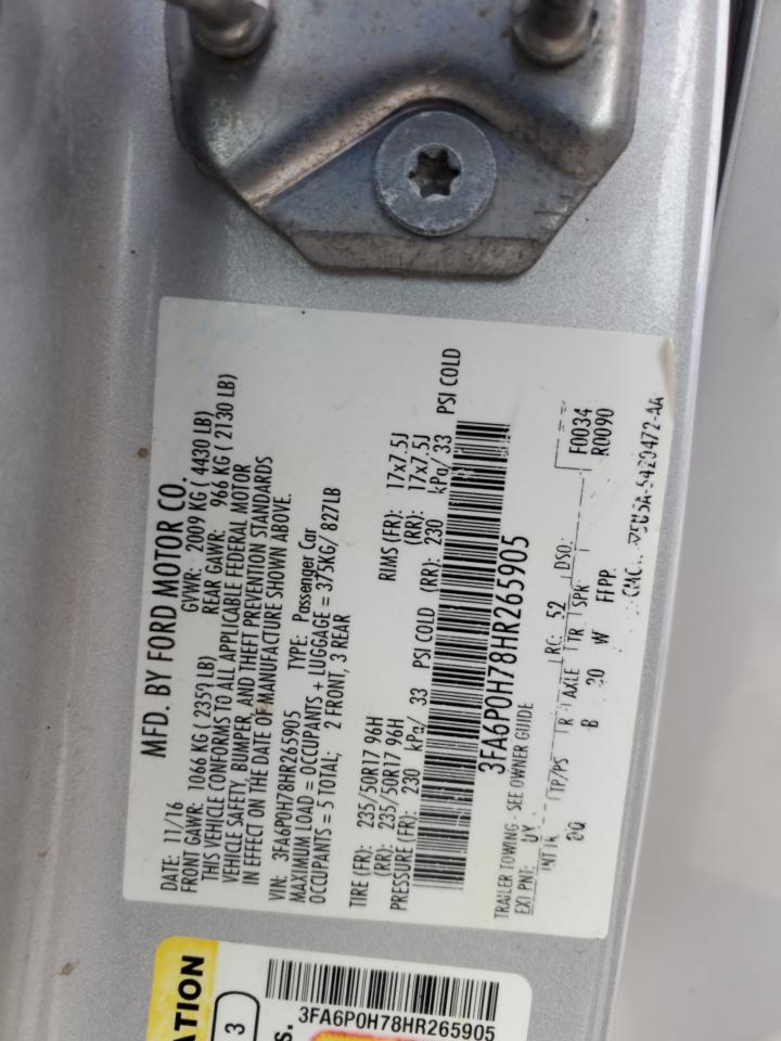 2017 Ford Fusion VIN 3FA6P0H78HR265905 Copart auction photo, front end damage thumbnail 14