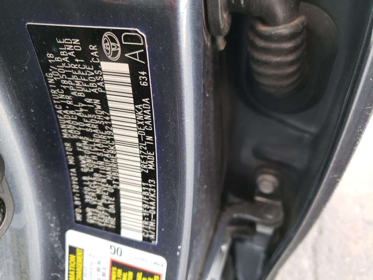 2019 Toyota Corolla VIN 2T1BURHE8KC192147 Copart auction photo, rear end damage thumbnail 14