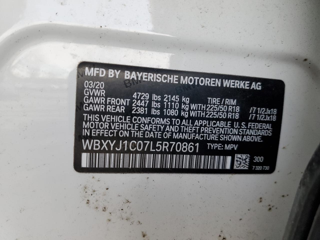 2020 BMW X2 VIN WBXYJ1C07L5R70861 Copart auction photo, all over damage thumbnail 13