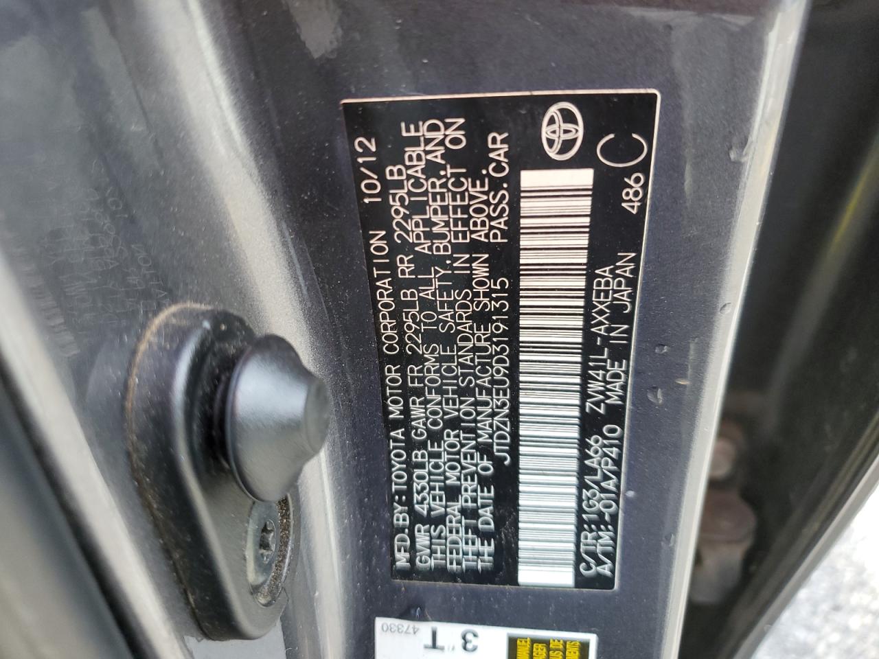 2013 Toyota Prius VIN JTDZN3EU9D3191315 Copart auction photo, all over damage thumbnail 13