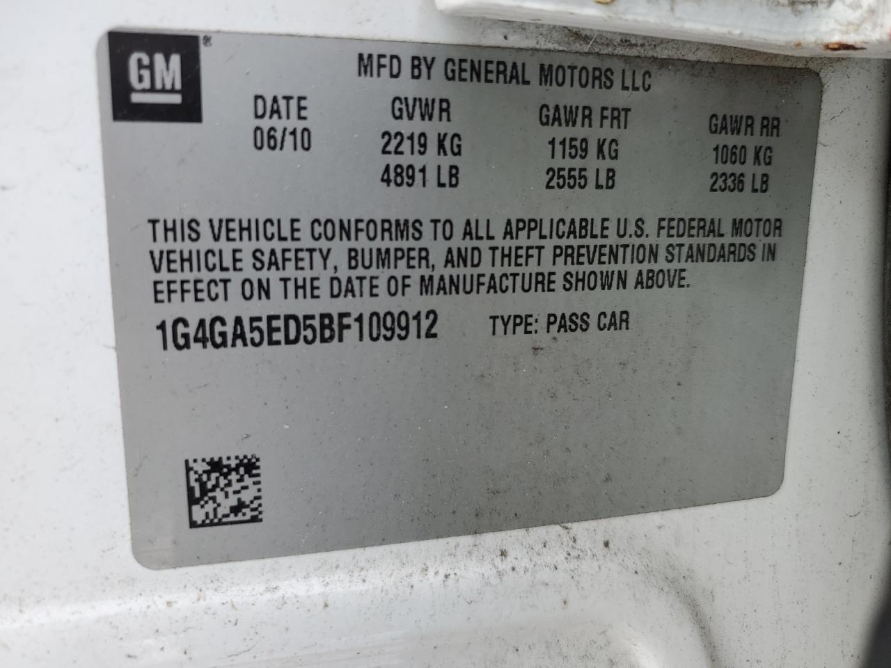 2011 Buick LaCrosse VIN 1G4GA5ED5BF109912 Copart auction photo, front end / rear end damage thumbnail 12
