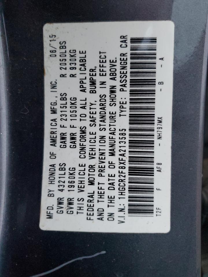 2015 Honda Accord VIN 1HGCR2F8XFA213585 Copart auction photo, front end damage thumbnail 15