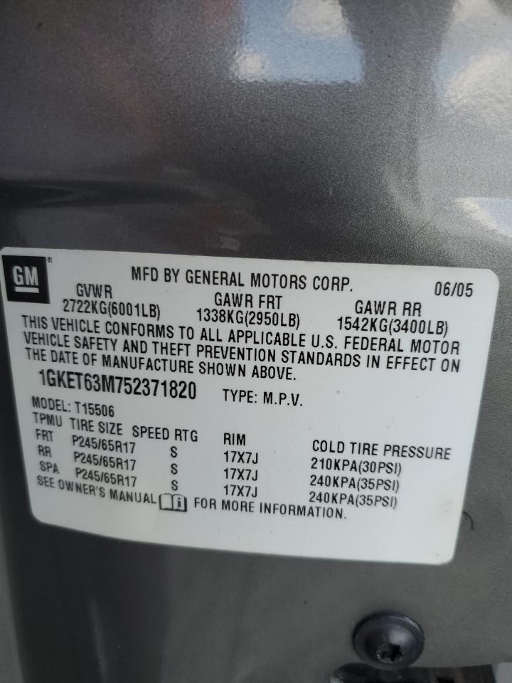 2005 GMC Envoy VIN 1GKET63M752371820 Copart auction photo, side damage thumbnail 12
