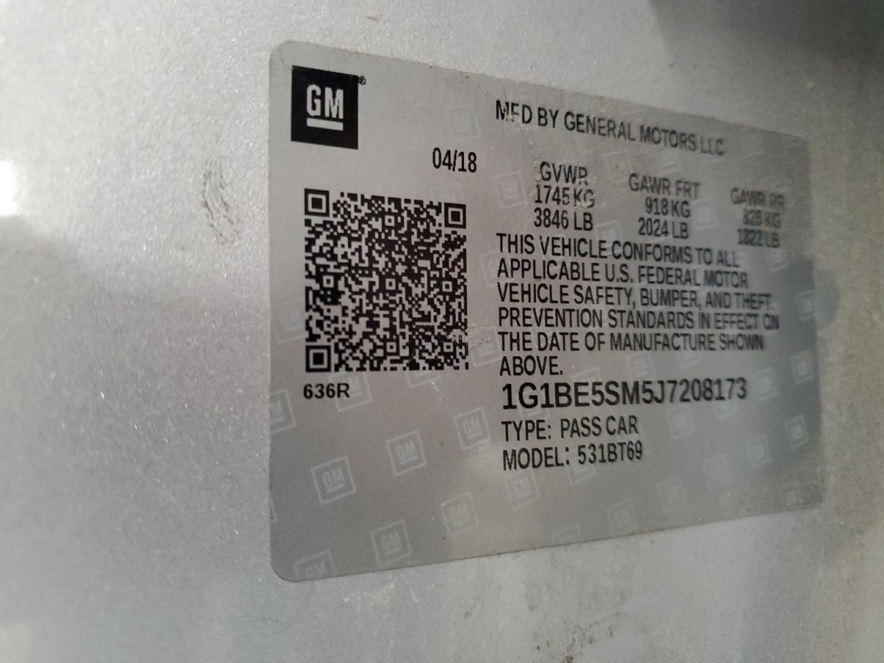 2018 Chevrolet Cruze VIN 1G1BE5SM5J7208173 Copart auction photo, rear end / front end damage thumbnail 12