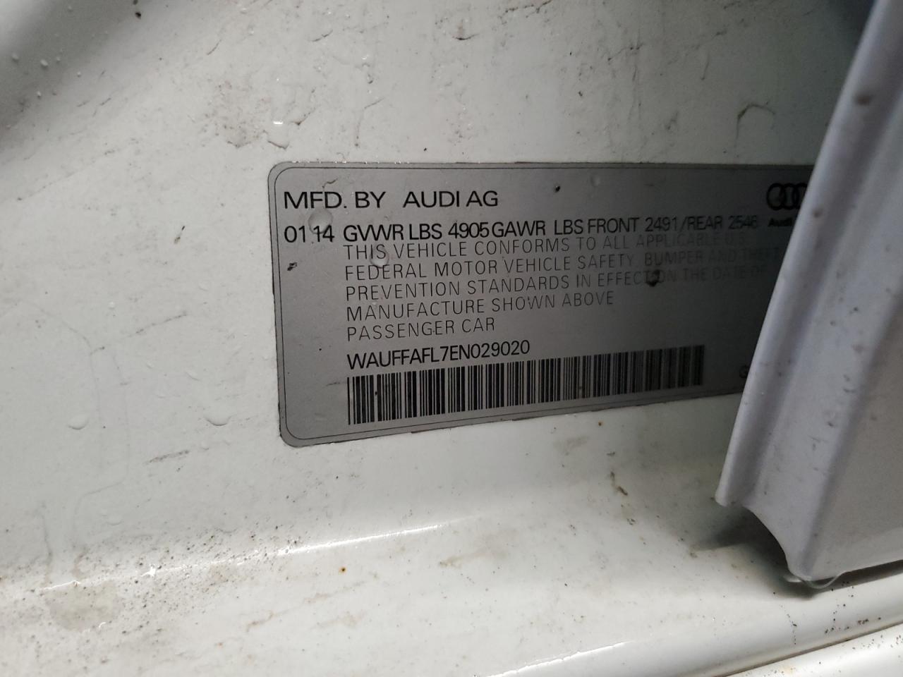 2014 Audi A4 VIN WAUFFAFL7EN029020 Copart auction photo, front end damage thumbnail 12