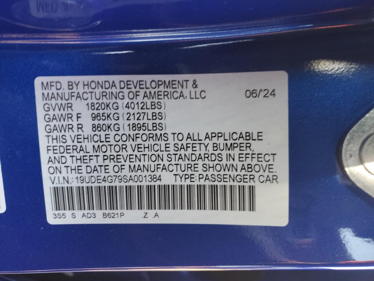 2025 Acura Integra VIN 19UDE4G79SA001384 Copart auction photo, front end / rear end damage thumbnail 15