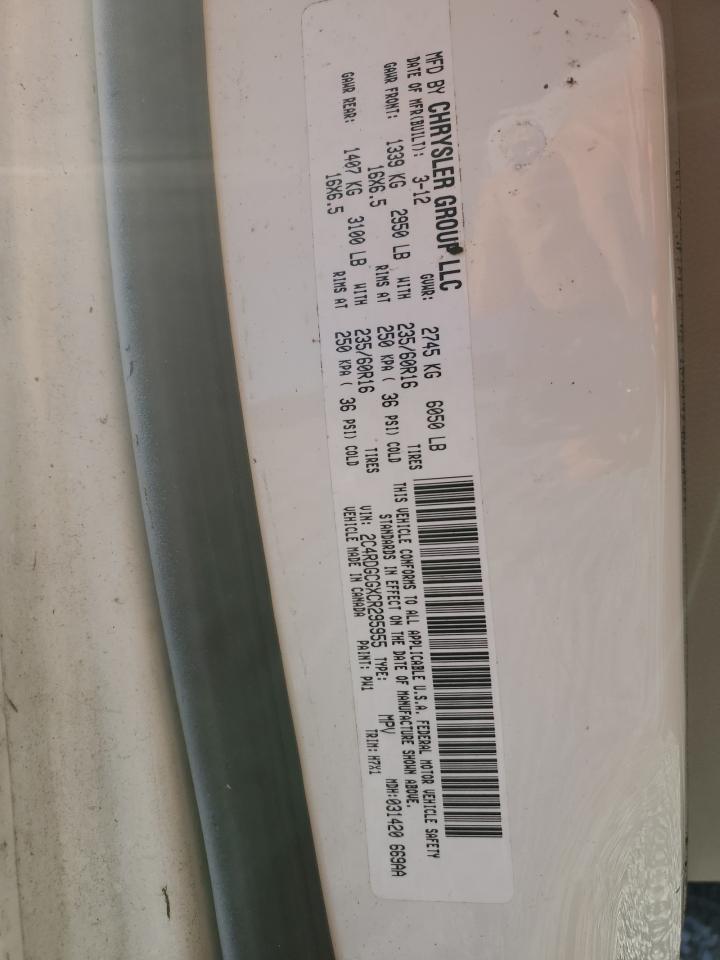 2012 Dodge Caravan VIN 2C4RDGCGXCR295955 Copart auction photo, mechanical / minor dent/scratches damage thumbnail 13