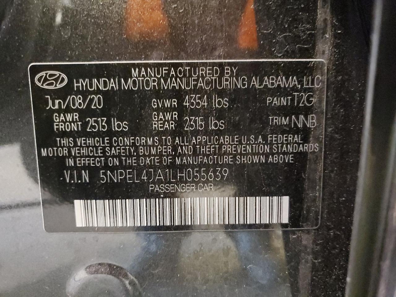 2020 Hyundai Sonata VIN 5NPEL4JA1LH055639 Copart auction photo, front end damage thumbnail 14