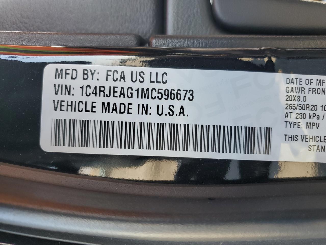 2021 Jeep Grand Cherokee VIN 1C4RJEAG1MC596673 Copart auction photo, front end / side damage thumbnail 16