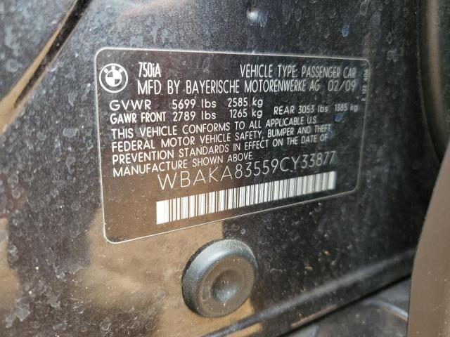 2009 BMW 7er VIN WBAKA83559CY33877 Copart auction photo, front end / side damage thumbnail 12