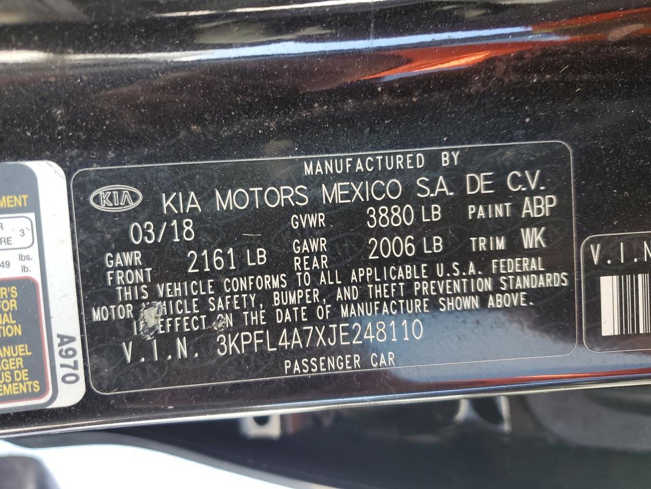 2018 KIA Forte VIN 3KPFL4A7XJE248110 Copart auction photo, water/flood damage thumbnail 13