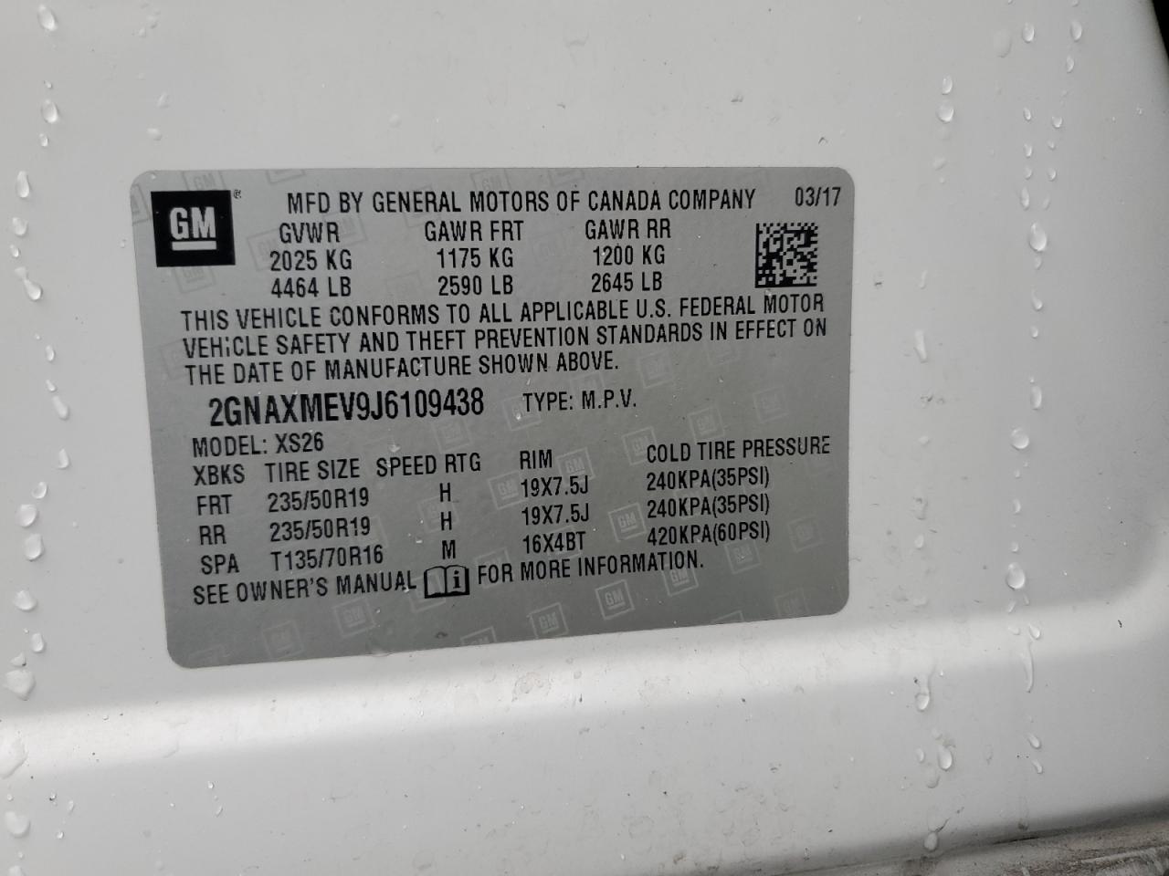 2018 Chevrolet Equinox VIN 2GNAXMEV9J6109438 Copart auction photo, all over damage thumbnail 13